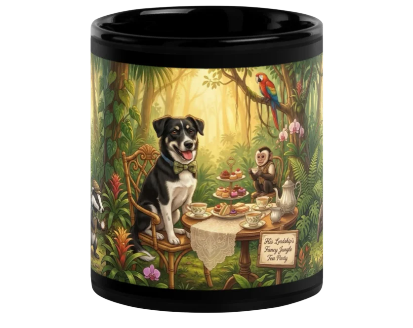 Jungle Tea Party — dog hosting a fancy tea party scene